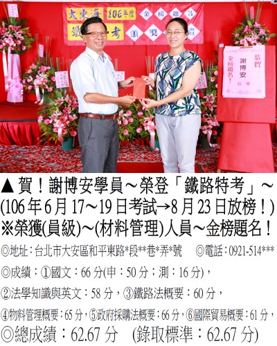106年鐵路特考-謝博安(禮金)