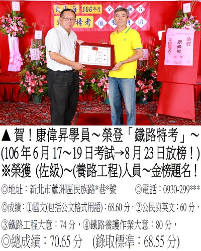 106年鐵路特考-康偉昇