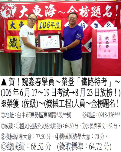 106年鐵路特考-魏淼春