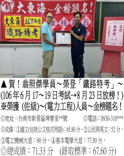 106年鐵路特考-翁照傑