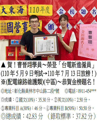 110年度台電招考-曹晉翊2