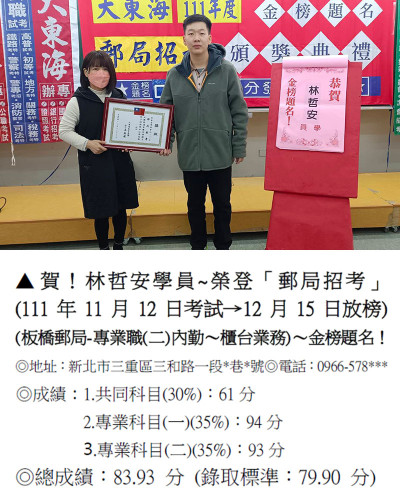 111郵局招考林哲安