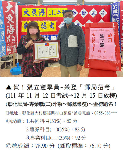 111郵局招考張立憲